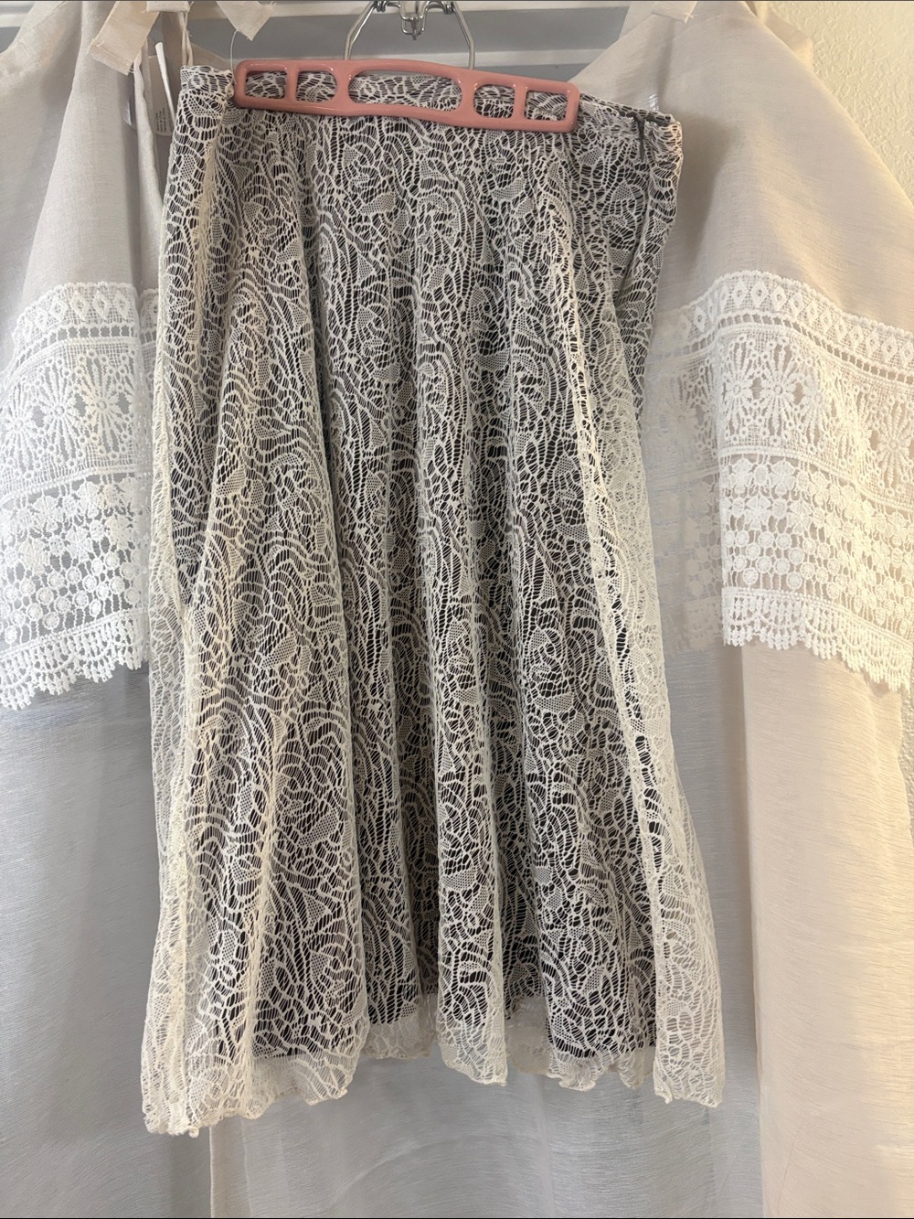 Lace Overlay Circle Skirt in Ivory